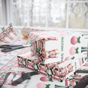 Festive Customized Gift Wrap Paper - Pastel Pink and Green Personalized Christmas Wrapping Paper image 4