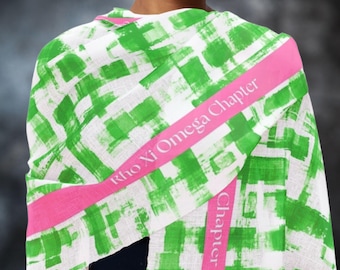 Custom Sorority Scarf: Personalized Lightweight Fashion Wrap in Pink and Green