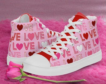 Hoge roze sneakers voor Valentijn: canvas schoenen Hearts & Love