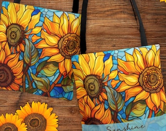 Personalisierte Sonnenblume Tragetasche - Blumenmuster, individuelles Geschenk