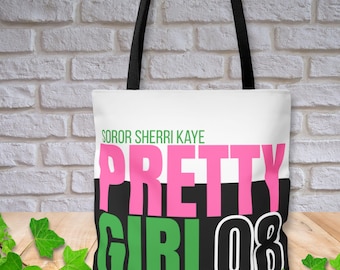 Pretty Girl Color Block Canvas Tote Bag: Personalized Sorority Tote bag Gift - Large Tote – Custom Greek Gift for Sisters & Sorors