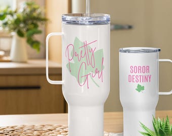 Personalized Stainless Steel Sorority Tumbler Gift: Pink and Green - Custom Name - 25oz or 40oz- For Initiation, Celebrations and Line Gifts