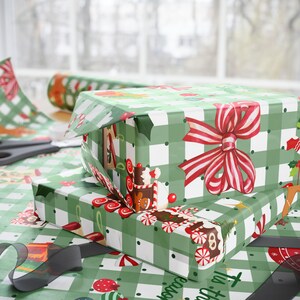 Festliches grün kariertes Bauernhaus Urlaub Geschenkpapier - entzückendes Weihnachtsgeschenkpapier