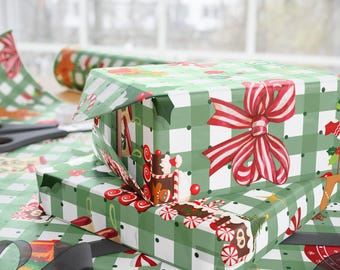 Grünes kariertes Bauernhaus Weihnachten Geschenkpapier