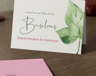 Personalized Sorority Greeting Cards: Pink and Green Ivy Stationary with Custom Office and Name