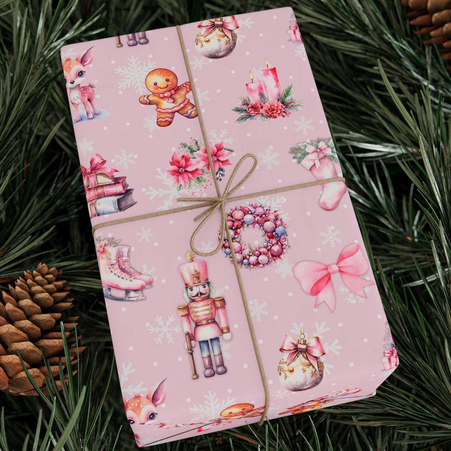 Festive Pastel Pink Gift Wrap Paper - Adorable Christmas Wrapping Paper