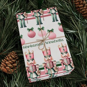Festive Customized Gift Wrap Paper - Pastel Pink and Green Personalized Christmas Wrapping Paper image 2