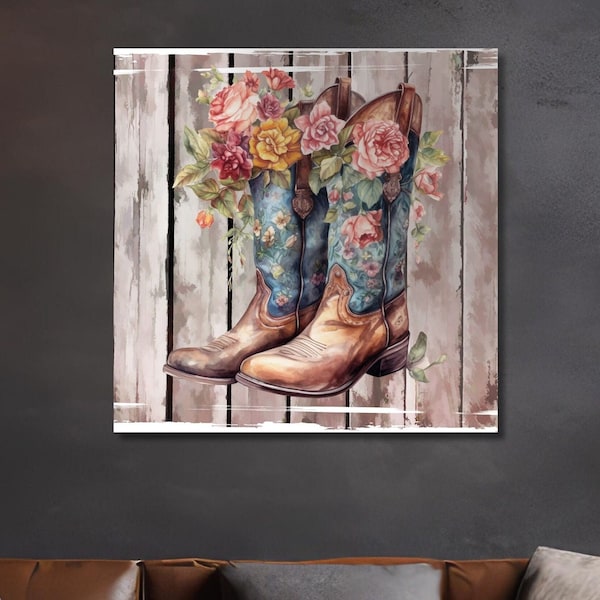 Cowboy Boot Print, COWBOY BOOT DECOR, Nature Inspired Art, Rustic Elegance Canvas Home Wall Art Printed Decor| Perfect for Livingroom Decor