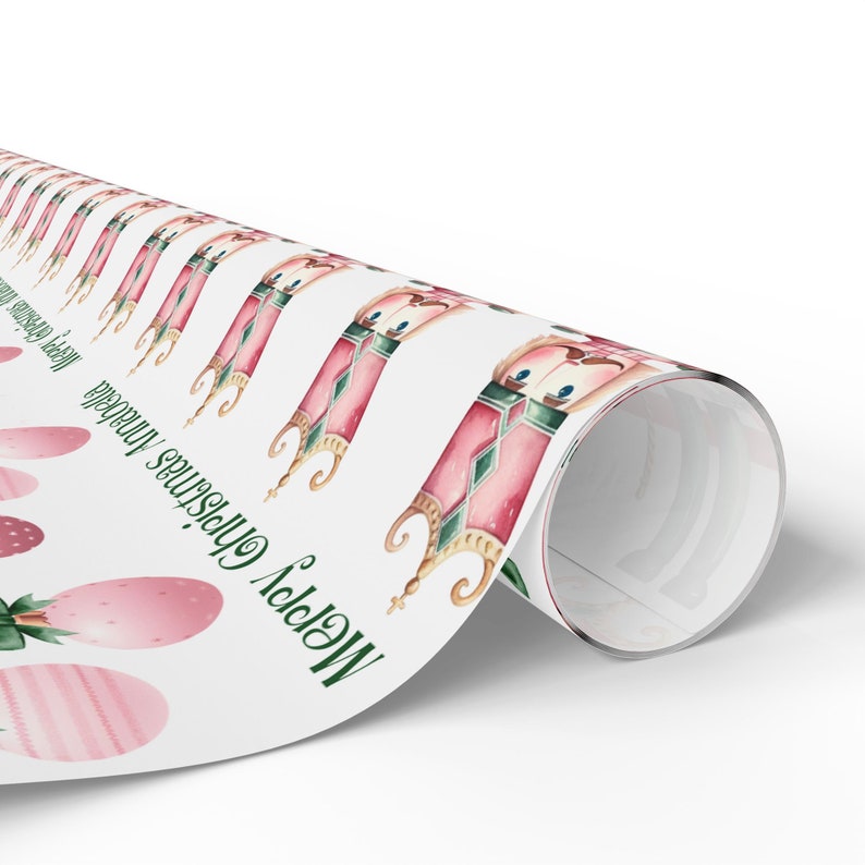 Festive Customized Gift Wrap Paper - Pastel Pink and Green Personalized Christmas Wrapping Paper image 3