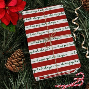 Traditional Festive Gift Wrap Paper - Red and Green Stripped Christmas Wrapping Papers