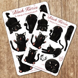 Cute Kawaii Black Cats and Kittens Sticker Sheet