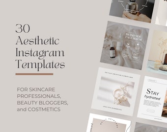 30 Aesthetic INSTAGRAM POSTS for Skincare, Instagram Posts for Estheticians, Instagram Posts for Beauty Bloggers, Canva Templates