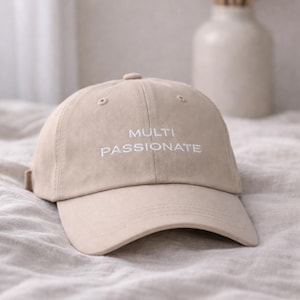 Embroidered Beige Cotton Cap | Minimalist Multi Passionate Statement Hat