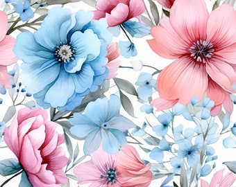 Bloemen digitaal papier, mooi bloemenpatroon, lentepatroon, bloemen digitaal papier, lente digitaal papier