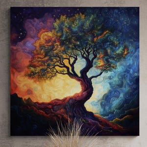 Yggdrasil Tree of Life Canvas Art: Mystical Celestial Cosmos