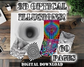 3D Optical Illusions Coloring Pages: Trompe Loeil Trippy Designs (Instant Download)