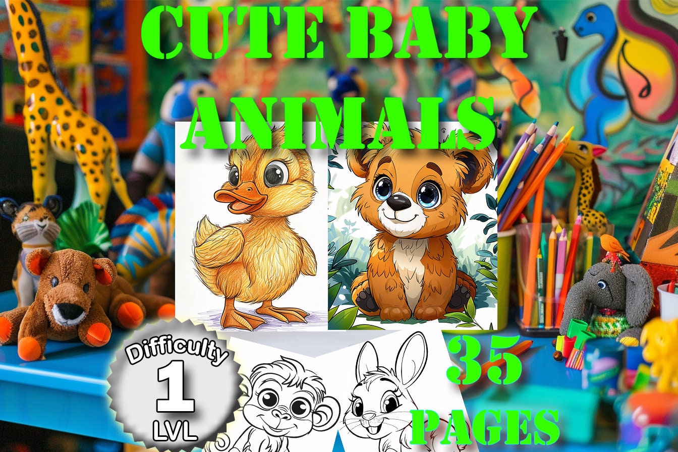 Cute Baby Animals Printable Coloring Book Pages of Adorable Happy ...