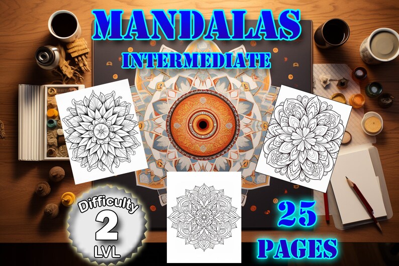 MANDALAS Intermediate Printable Coloring Pages of Medium - Etsy