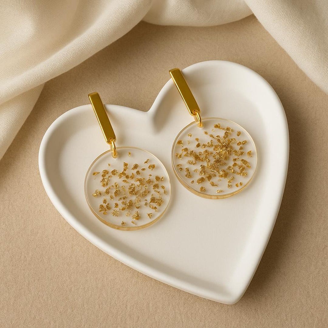 Unique Resin Ear Rings Handmade Resin Earrings With Gold Flakes: Minimalist Dangle Jewelry - Etsy
