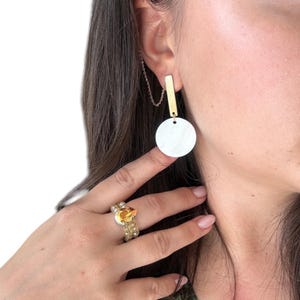 Elegant Mother-of-Pearl Drop Earrings with Gold Details, Minimalist Handmade Jewelry, earrings for woman, pearl earrings, Mother’s Day gift