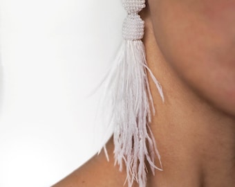 Boho Feather Earrings, Statement Lightweight Earrings, Gift for Her, Festival Jewelry, Handmade Dangle Earrings