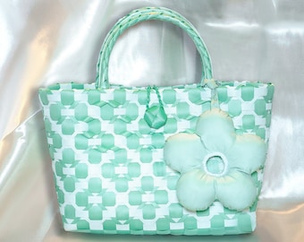 Mint Woven Vietnamese Modern-style Handbag Perfect Handbag for Ao Dai’s Traditional Outfit + A Super Cute Puffy Matching Flower Accessory !