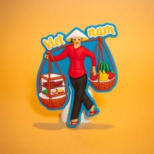 Vietnamese Woman Carrying Fruit Basket Heavy Duty Magnet/Fruit Basket Magnet/ Vietnamese Women Magnet/Vietnamese Cultural Magnet/Souvenir