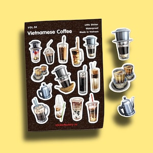 Conjunto de pegatinas de la colección de café vietnamita: diseños realistas de la cultura del café con huevo vietnamita para sus teléfonos, Hydro Flask, computadoras portátiles y más.