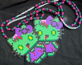 hello kitty zombie perler bead comes with a stand - Depop