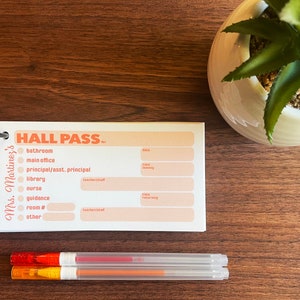 Orange Hall Passes for Teachers, Personalized Hall Pass, Custom Teacher Hall Pass, Teacher Appreciation, Gift for Teacher, Teacher Gift