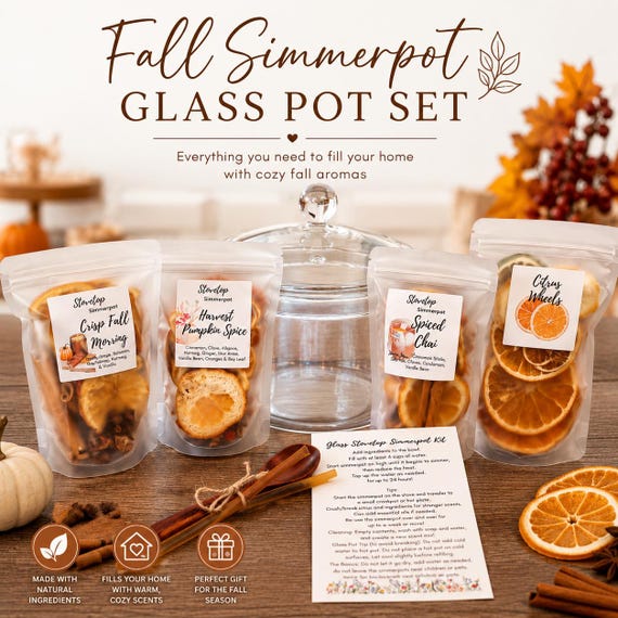Glass Simmer Pot Gift Set | Stovetop Simmer Pot Kit | Natural Home Fragrance Gift | Citrus Simmer Pot Bundle | Cozy Housewarming Gift