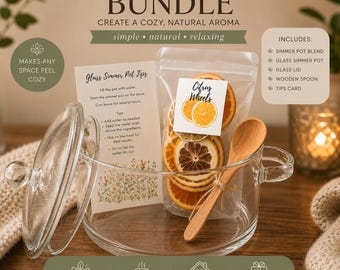 Glass Simmer Pot Gift Set | Stovetop Simmer Pot Kit | Natural Home Fragrance Gift | Citrus Simmer Pot Bundle | Cozy Housewarming Gift