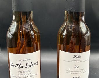 Homemade Vanilla Extract 5 oz Glass Bottle Reusable- just add more to the bottle!
