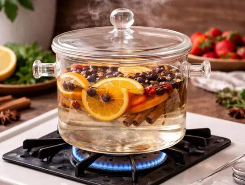 Glass Simmer Pot Gift Set | Stovetop Simmer Pot Kit | Natural Home Fragrance Gift | Citrus Simmer Pot Bundle | Cozy Housewarming Gift image 4