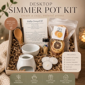 Desktop Simmer Pot Kit | Mini Simmer Pot Gift Set | Cozy Home Fragrance Kit | Tea Light Simmer Pot | Natural Potpourri Gift | Self Care Gift
