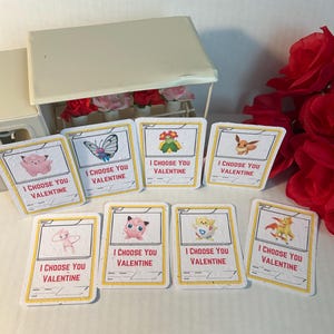 May include: Eight seed paper cards with different Pokemon characters and the text "I Choose You Valentine".