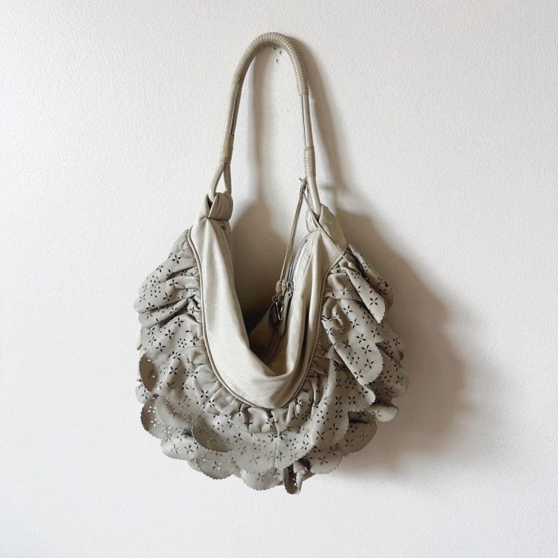 Christian Dior John Galliano Era Cream Leather Gypsy Ruffle Hobo ...