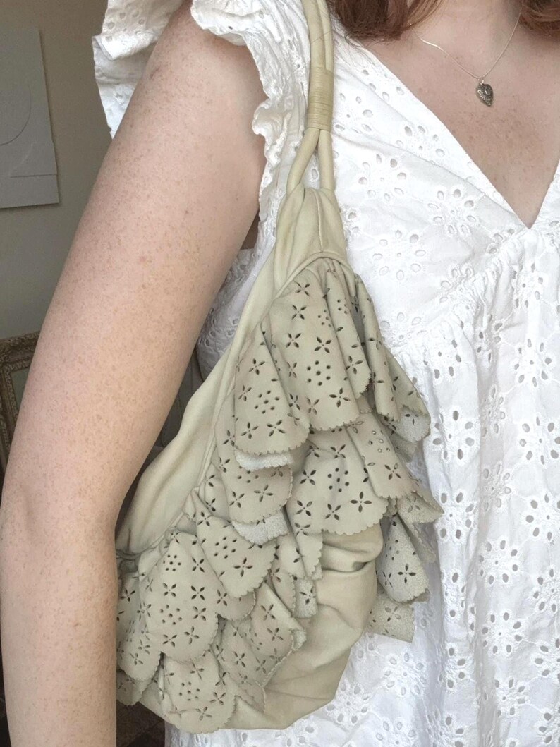 Christian Dior John Galliano Era Cream Leather Gypsy Ruffle Hobo ...