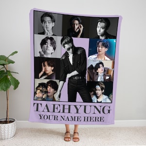 Custom V Kim Taehyung Photo Blanket, Custom Gift for Army and K-Pop Fans, Christmas Gift, Personalized Taehyung photo and name blanket