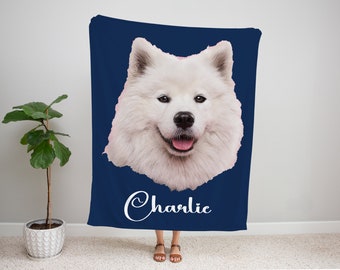 Personalized Pet Photo Blanket, Custom Dog or Cat Name Blanket