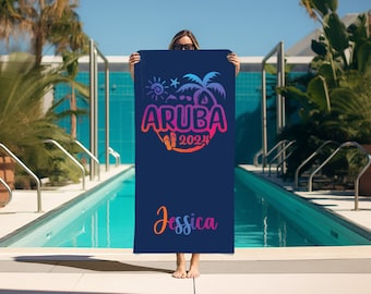 Custom Aruba Beach Towel, Personalized Vacation Family Reunion Towel