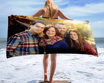 Custom Photo Beach Towel, Personalized Picture Towel, Anniversary Gift