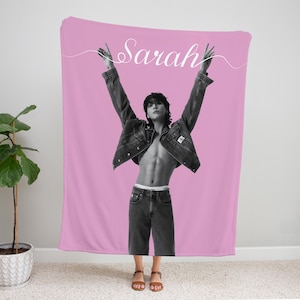 Custom Abs Jungkook Photo Blanket, Personalized Gift for K-Pop Fans Army fans, Personalized photo and name blanket, comes in 30 colors