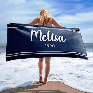 Personalized Striped Beach Towel: Custom Name Vacation Gift