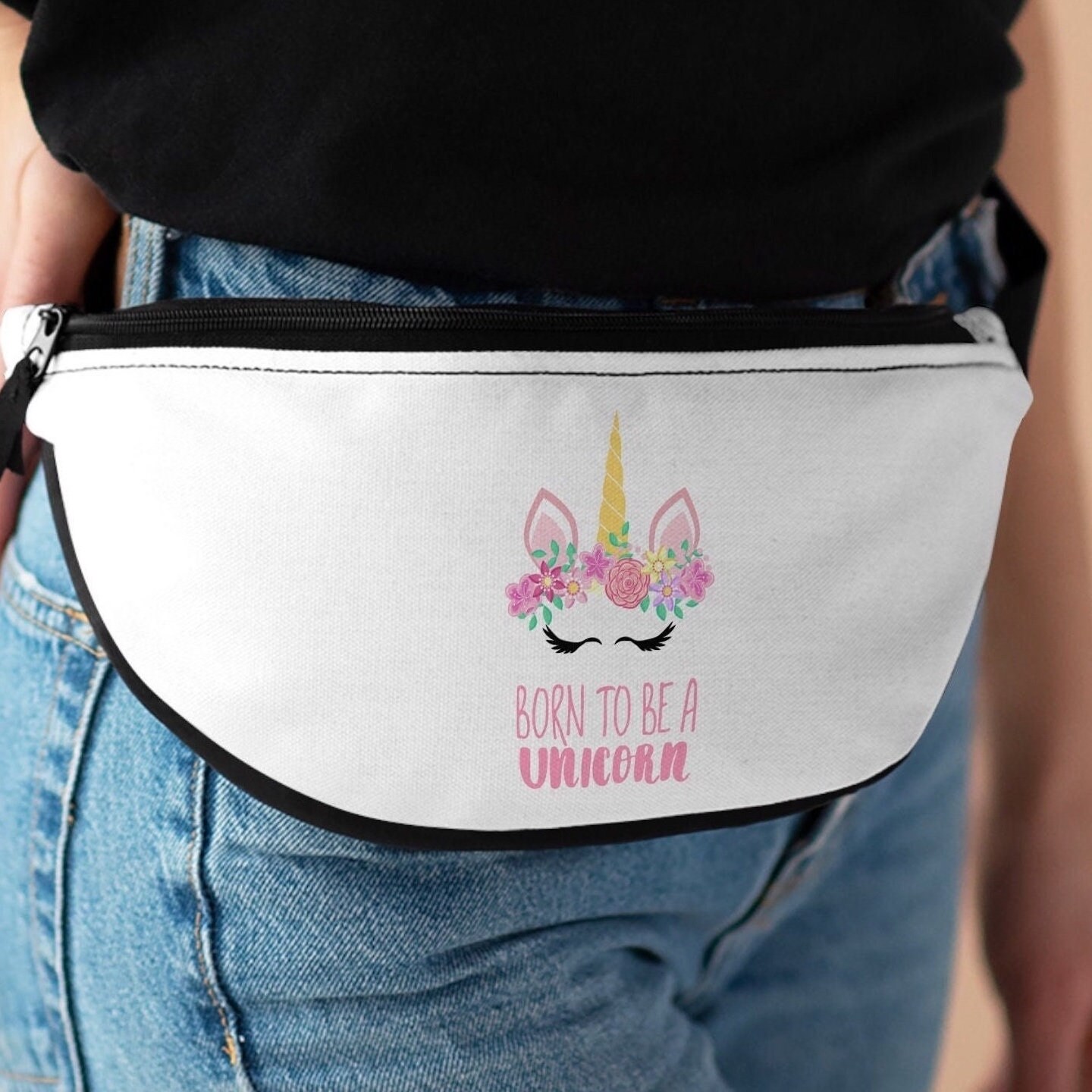 Riñonera con estampado de unicornio de dibujos animados para mujer y niña,  bolso de cintura con