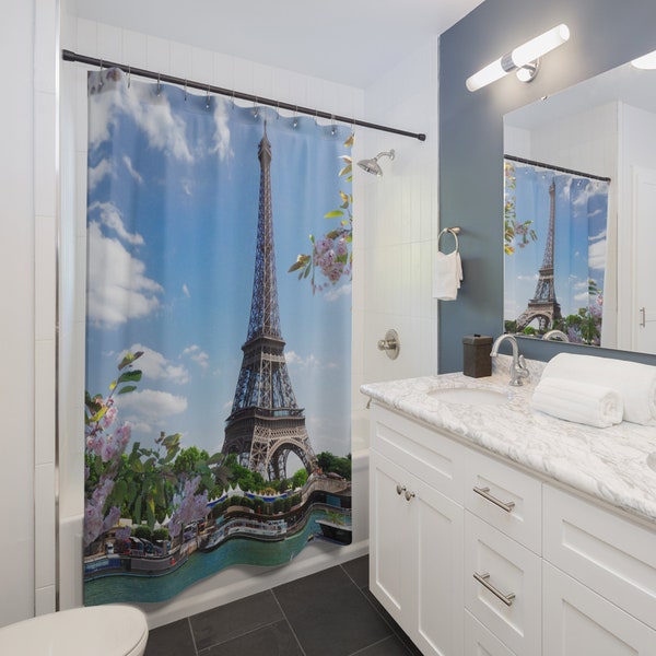 Shower Curtain Paris City Bathroom Decor Gift, 71X74