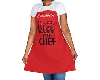 Personalized, Kiss The Chef, Kiss The Chef apron,gift,gift for her or for him,chef wear, chef gift, cooking wear,Apron, 5-Color Straps (AOP)