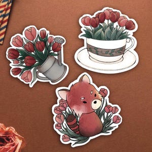 Stickers tulipes et objets | Cottagecore | Illustration | Mignon | Kawaii | Fleurs | Fleurs | Esthétique | Jolie | Sorcière |