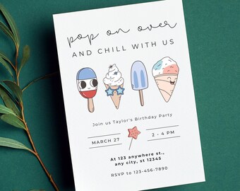 Popsicle Party Invitation | Summer Birthday Invite, Ice Cream Birthday Invite, Ice Cream Party, Summer Party Invite, Custom Party Invitation