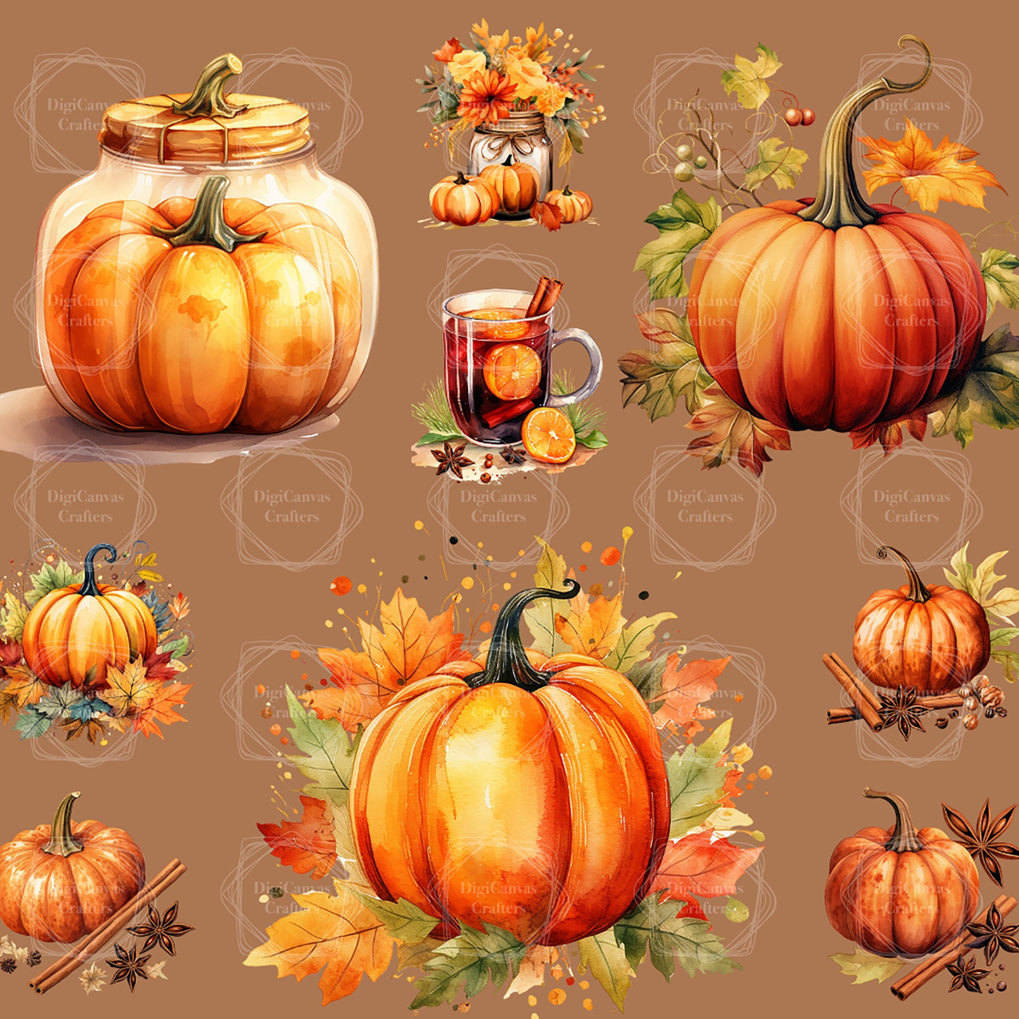 Pumpkin Watercolor Clipart Bundle of 32 Autumn Graphics - Etsy